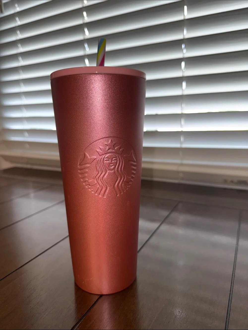 Starbucks Metallic Rose Pink Tumbler with Rainbow Straw